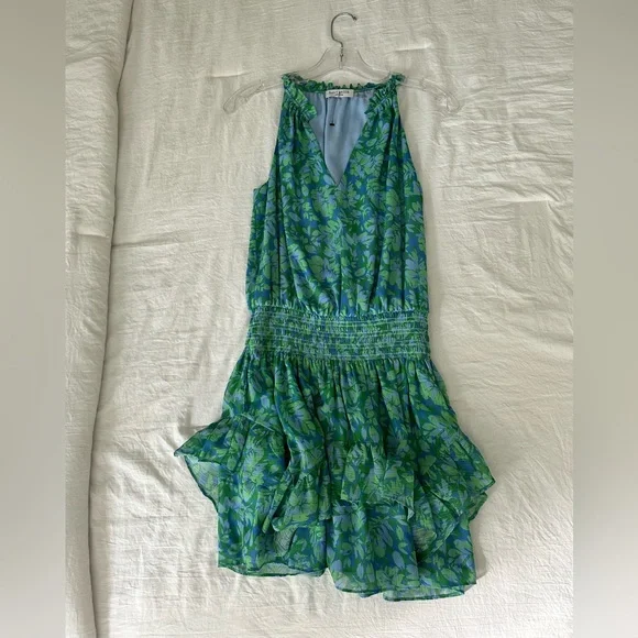 Ramy Brook Rylee Ruffle Mini Dress in Blue-Green (Floral). Only worn once. - Picture 4 of 5